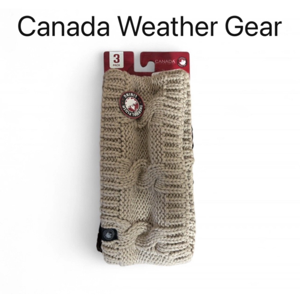 Canada weather gear 3Pack Thermal Plush Lining Cozy Cable Knit Headband